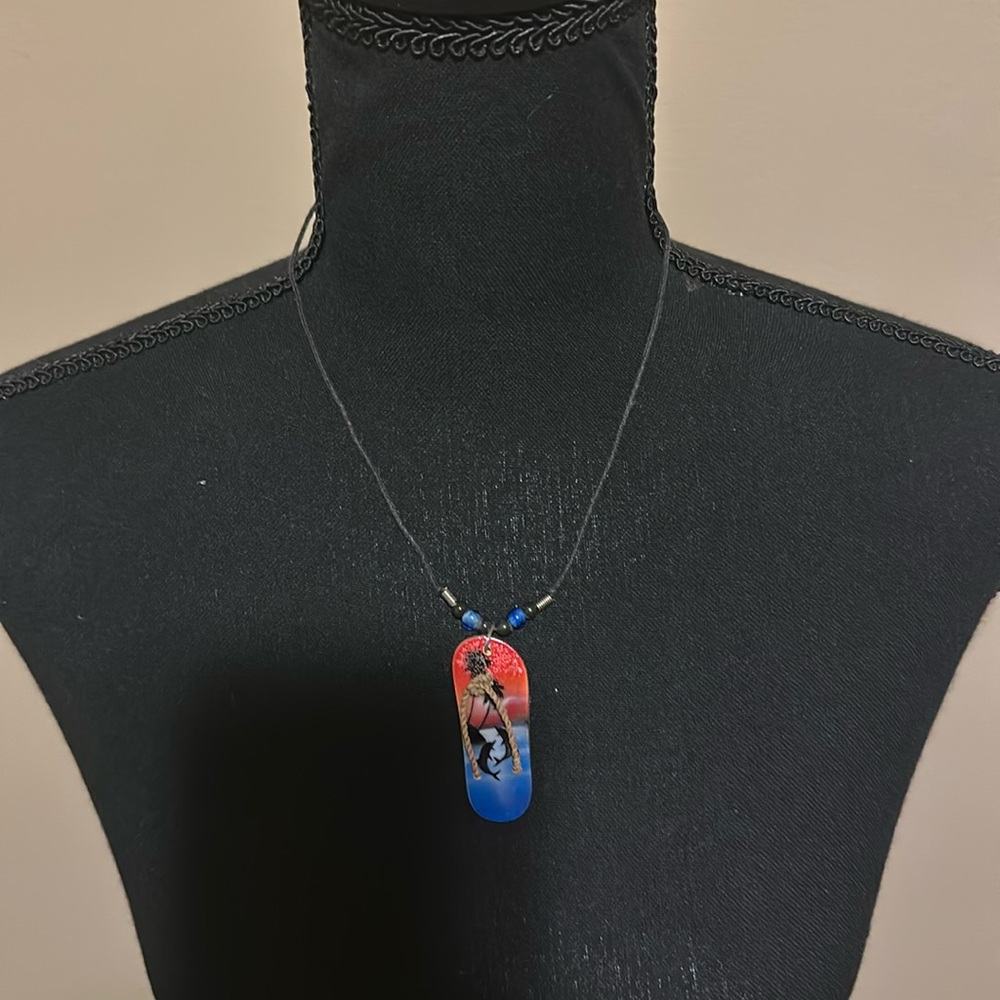 Coral Bead Accent Wooden Sandal Pendant Necklace